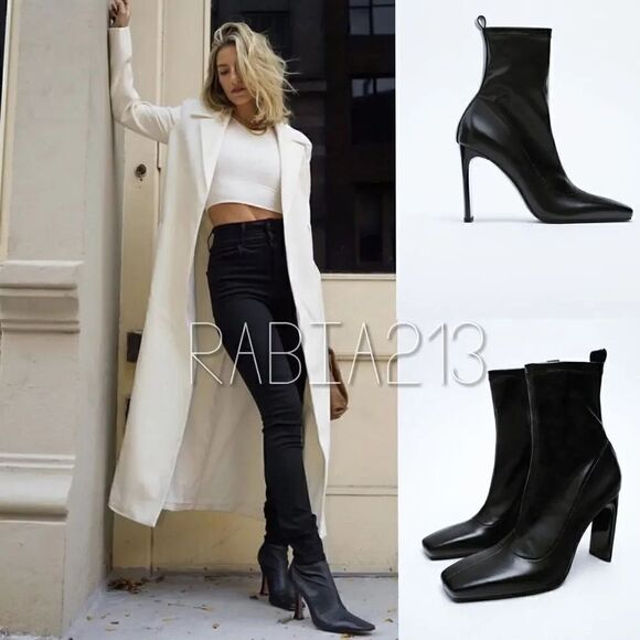 LAST 1! 🔥ZARA HEELED SQUARE-TOE ANKLE BOOTS - Picture 1 of 10